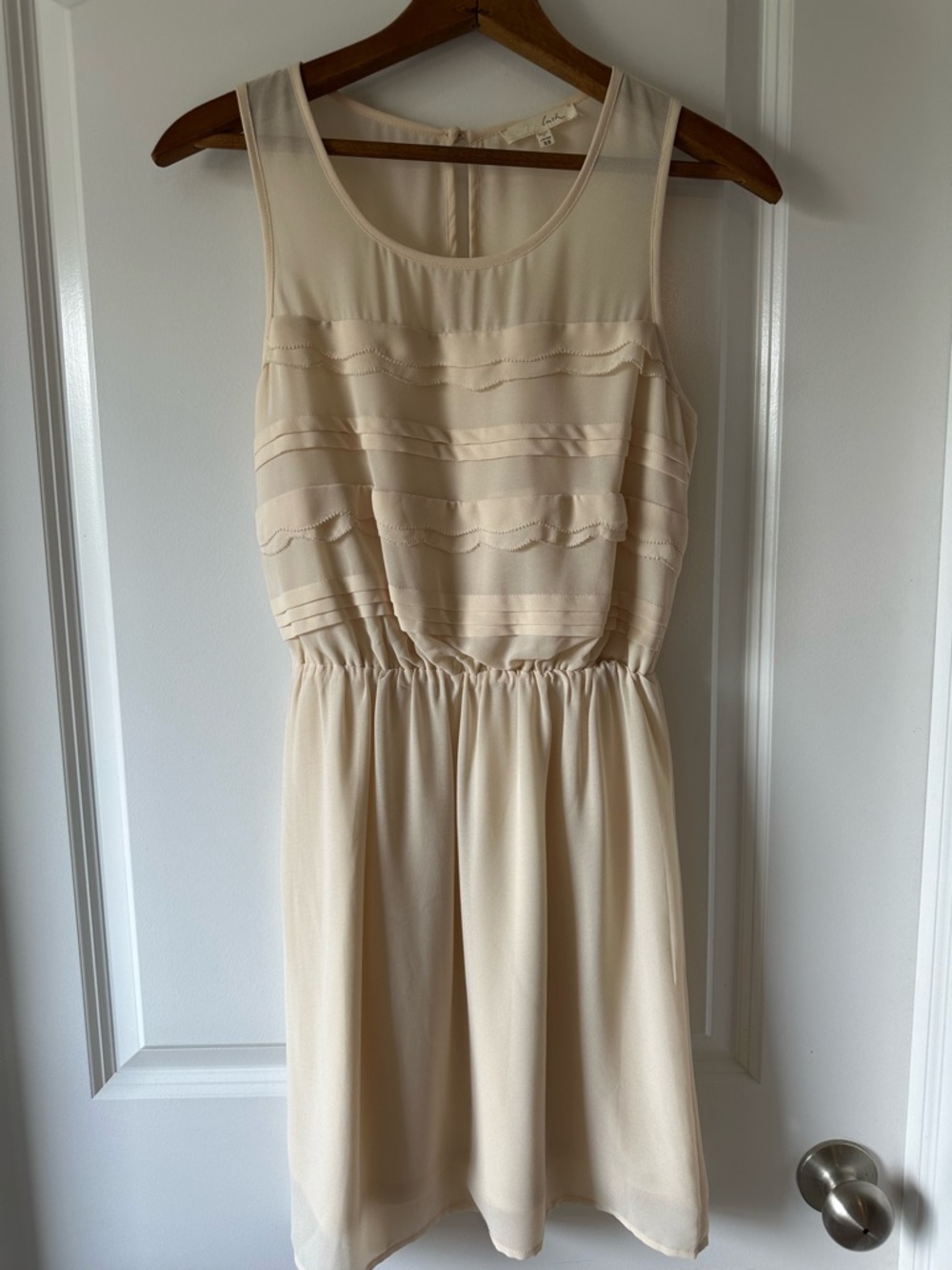 Lush Chic Cream Sleeveless Ruffle Detail Mini Wedding Guest Dress